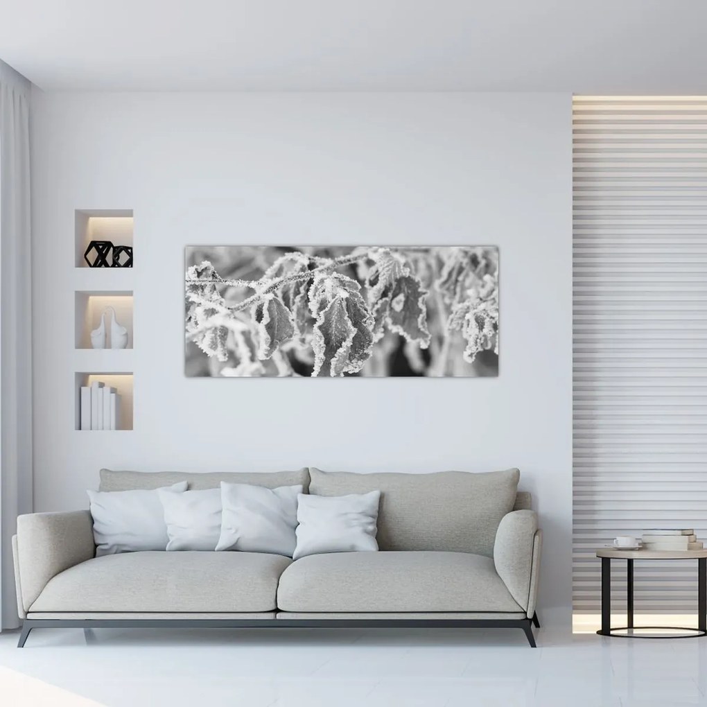 Tablou - Frunze înghețate,alb-negru (120x50 cm)