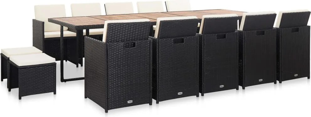 vidaXL Set mobilier de exterior cu perne, 15 piese, negru, poliratan