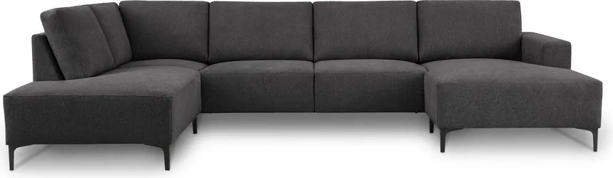 Colțar gri antracit cu tapițerie din chenille (cu colț pe partea stângă/în formă de "U") Fabian – Scandic