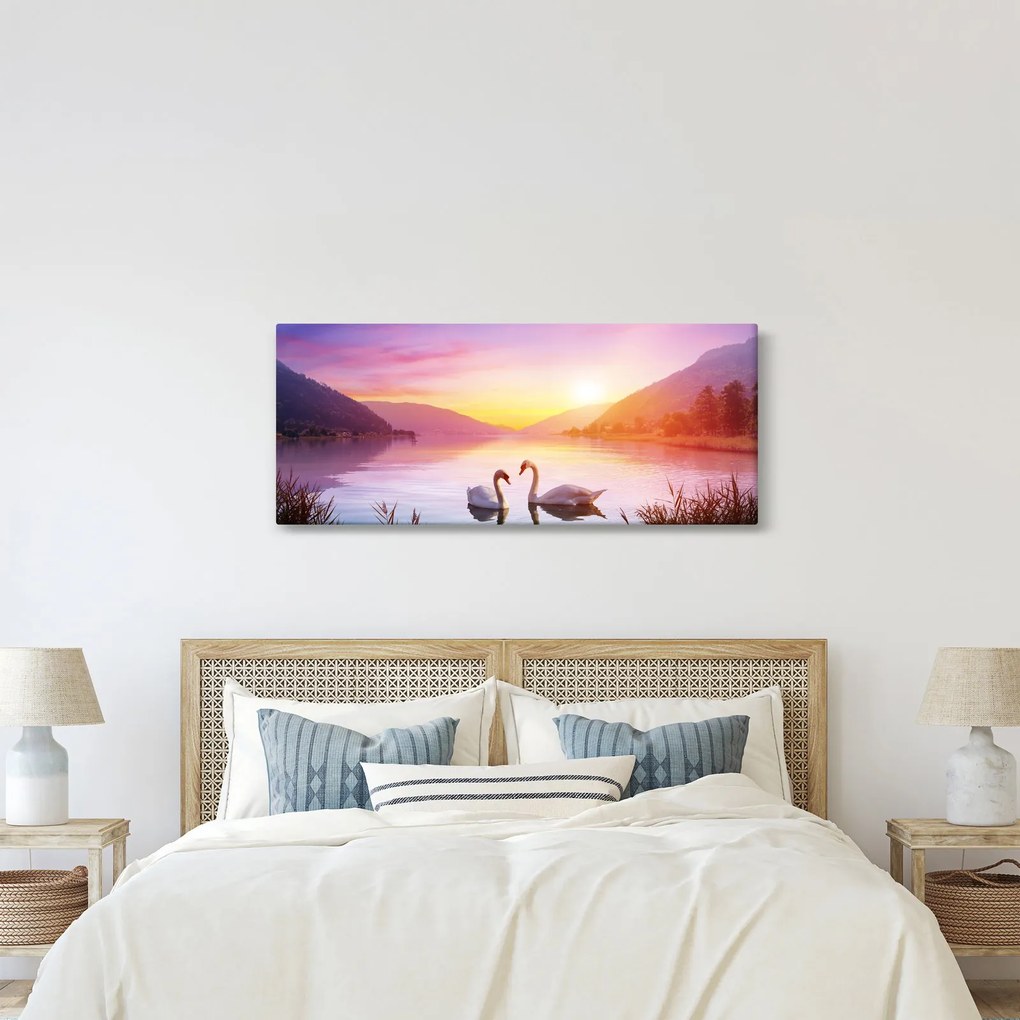 Tablou - Lebăde îndrăgostite (120x50 cm)