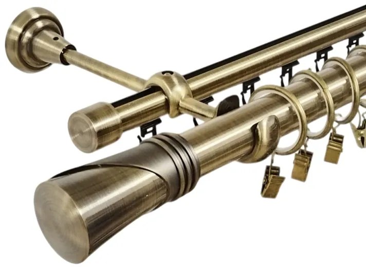 Galerie dubla Duncan, teava neteda si profil,grosime 25 si 19mm, aur antic (Alege marime: 280 cm)