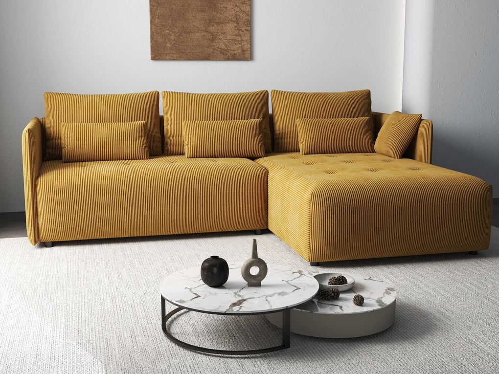 Colțar extensibil dumonde cu ladă de depozitare si sezut confortabil din spuma high-density, Malta Zoom Mustar 235x185 cm