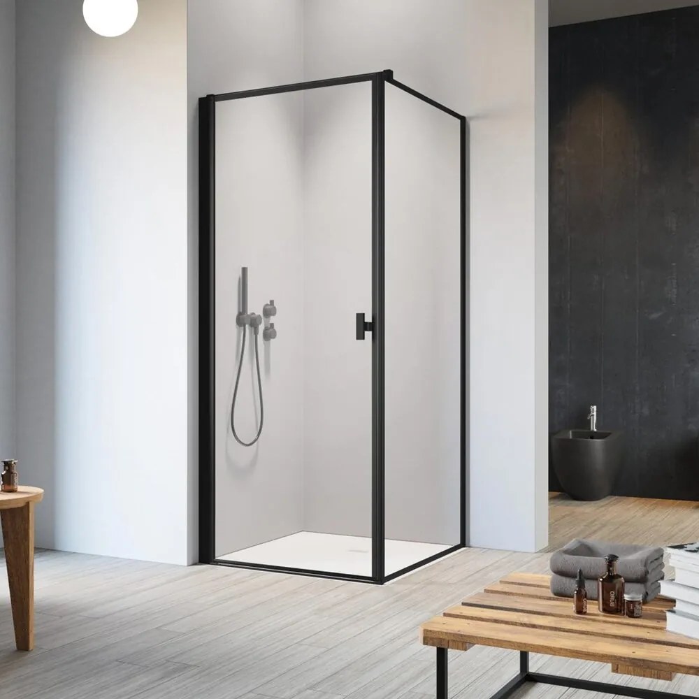 Cabina de dus dreptunghiulara cu usa batanta Radaway Nes KDJ I Frame 100x90 cm finisaj negru mat-transparent stanga