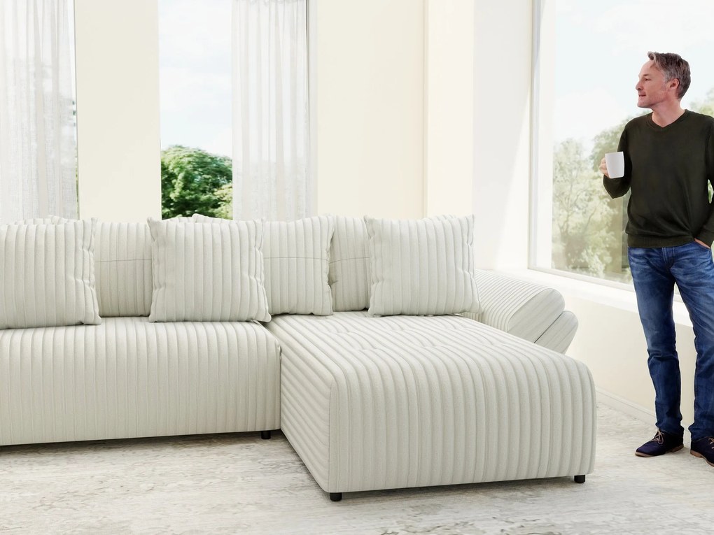 Colțar extensibil dumonde cu ladă de depozitare si sezut confortabil din spuma high-density, Berlin U Ambience Ivory 380x180 cm