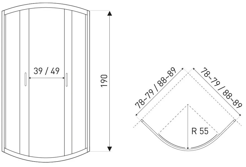 Cabină de duș curbată Tiara Gold 80 fără cădiță