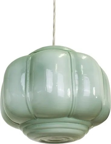 Lampă suspendată din sticlă opal verde și metal, abajur rotunjit în relief, detalii din alamă, finisaj lucios, 26 x 27 cm, „Vincent”
