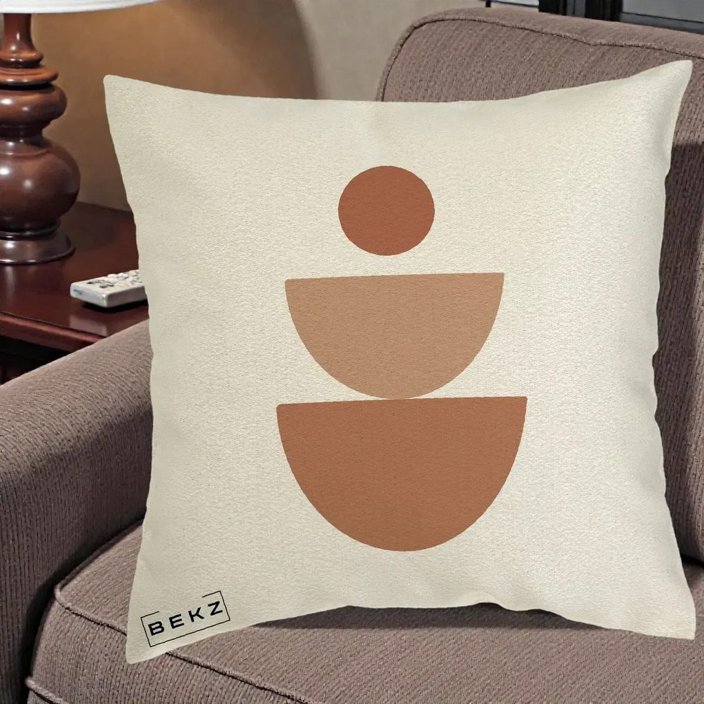 Perna Decorativa Geometric Boho Semicerc Stivuit, 40x40 cm, Ecru, Husa Detasabila, Perna Inclusa, BEKZ®