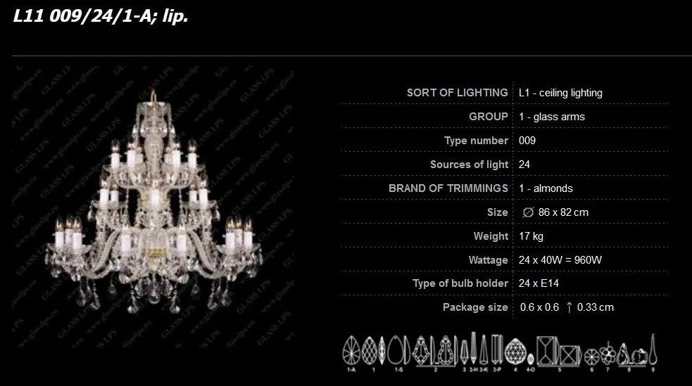Lustra 24 brate cristal Bohemia L11 009/24/1-A; lip.