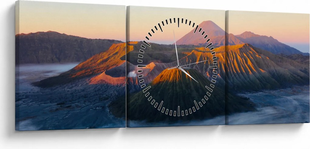 Tablou cu muntele Bromo în Indonesia (cu ceas) (90x30 cm)