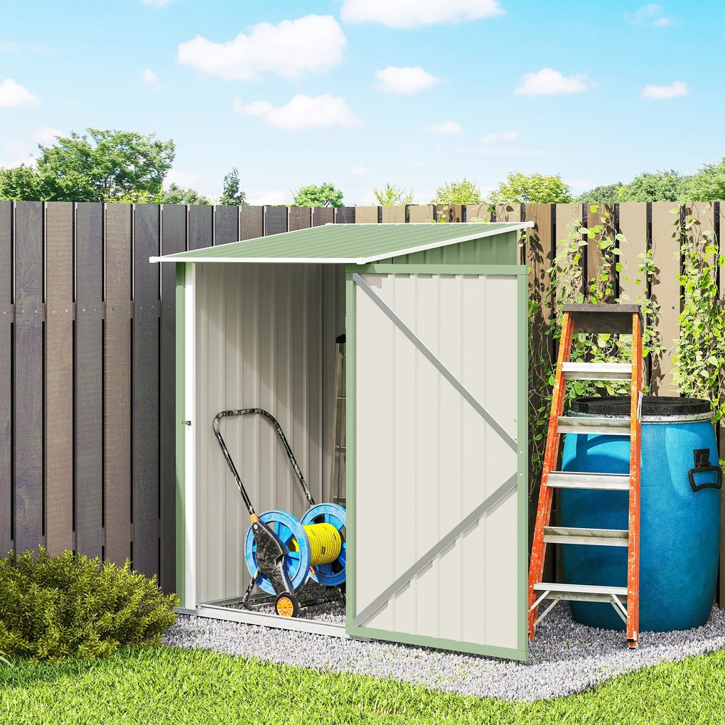 Outsunny Căsuță de Grădină 0,92m² din Oțel Galvanizat, Depozit pentru Unelte cu Ușă Blocabilă, Acoperiș Înclinat, 100x104x160 cm, Verde Deschis | Aosom Romania