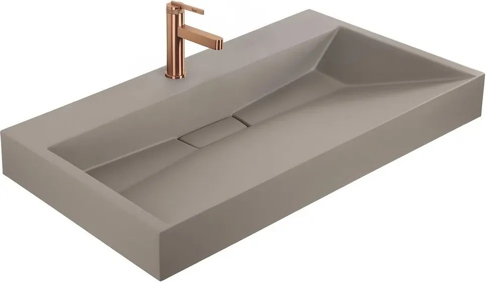 Lavoar compozit pe blat sau suspendat Rea Goya Taupe 100 cm bej mat