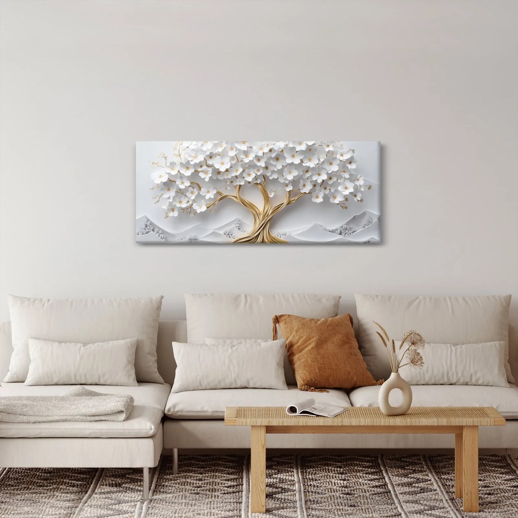 Tablou – Arborele vieții 3D plin de flori (120x50 cm)