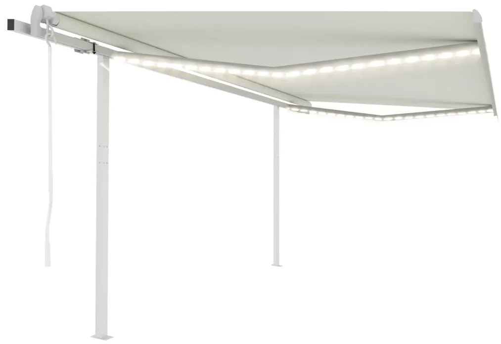 vidaXL Copertină automată cu senzor vânt &amp; LED, crem, 4,5x3 m