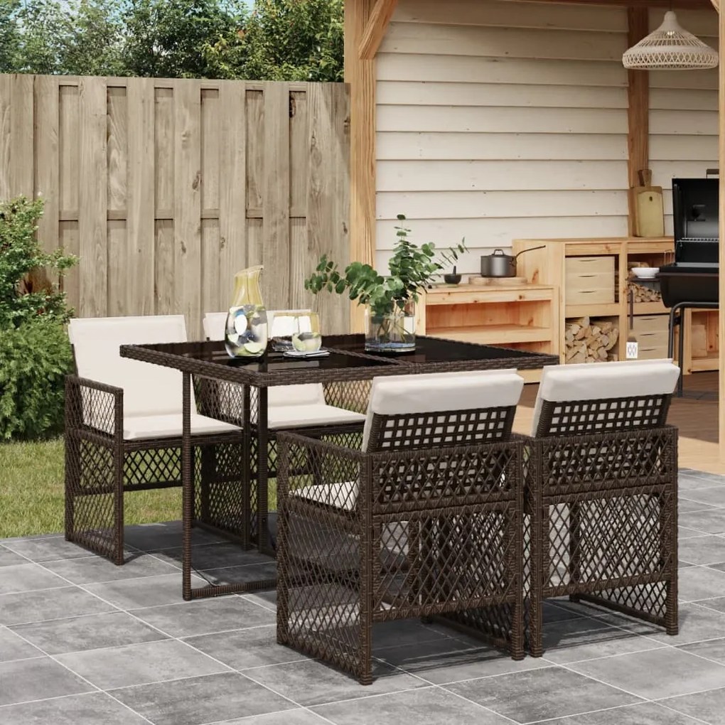 vidaXL Set mobilier de grădină, 5 piese, cu perne, maro, poliratan