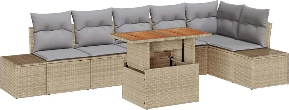 vidaXL Set de masă pentru grădină cu pernă 7 pcs Bej și gri