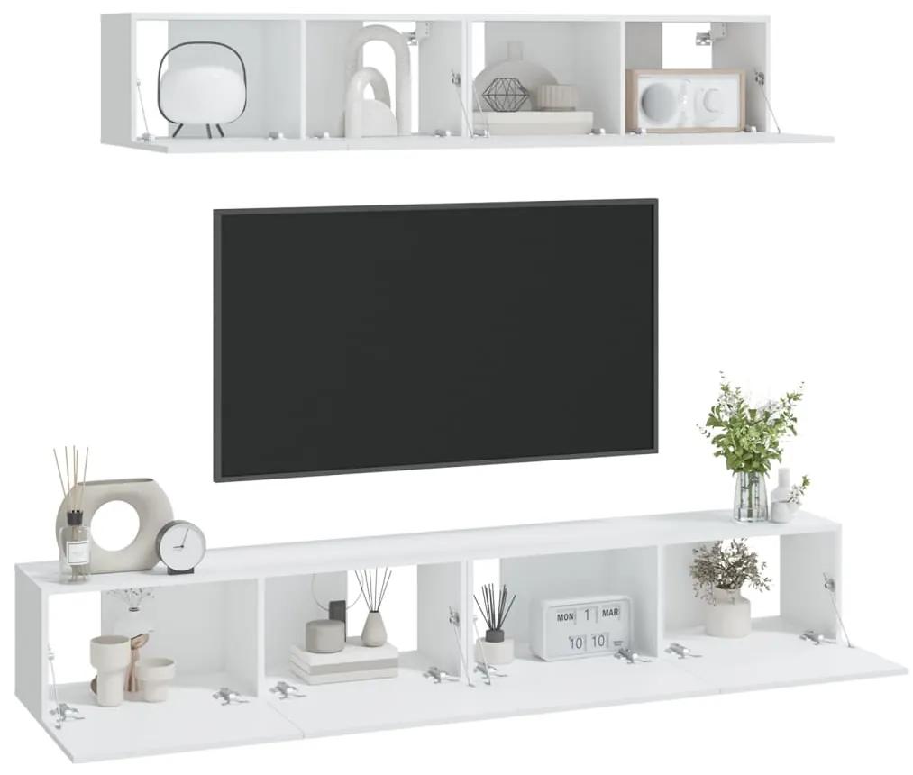 Set comoda TV, 4 piese, alb, lemn prelucrat 4, Alb, 100 x 30 x 30 cm