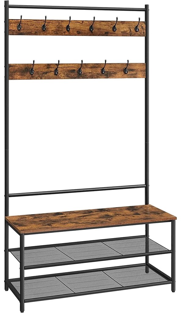 suport pentru haine cu 11 cârlige, suport pentru pantofi 40x100x180cm, Vintage maro negru