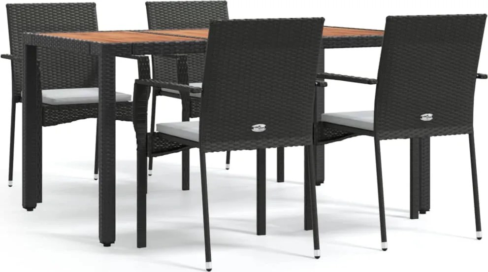 vidaXL Set mobilier de grădină cu perne, 5 piese, negru, poliratan