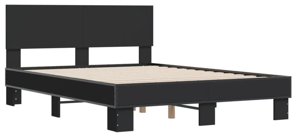 3280202 vidaXL Cadru de pat, negru, 120x190 cm, lemn prelucrat și metal