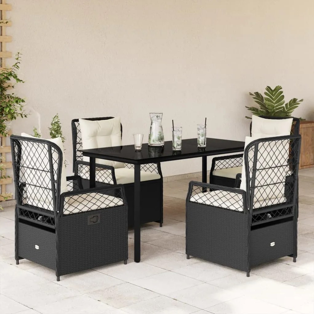 vidaXL Set mobilier de grădină cu perne, 5 piese, negru, poliratan