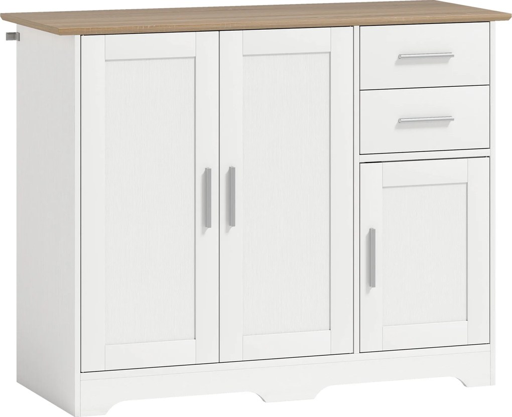 HOMCOM Comodă Modernă din Lemn cu 2 Sertare și 2 Dulapuri, 100x40x78 cm, Alb și Culoare Lemn | Aosom Romania