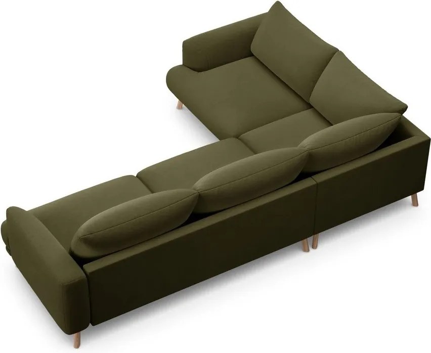 Colțar verde cu tapițerie din catifea (cu colț pe partea stângă/în formă de ”L”) Naomi – Micadoni