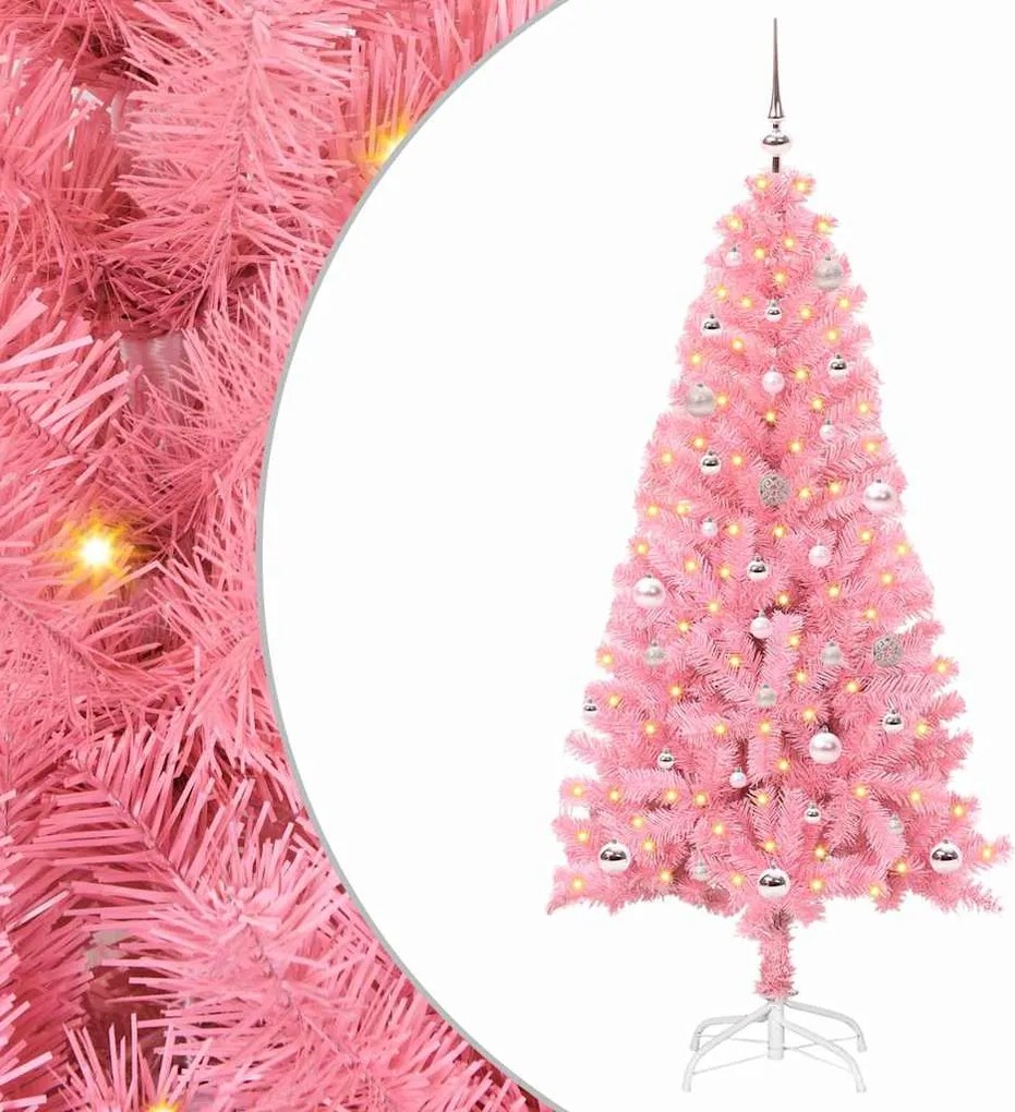 vidaXL Brad de Crăciun cu 150 LED cu suport Roz 150 cm PVC
