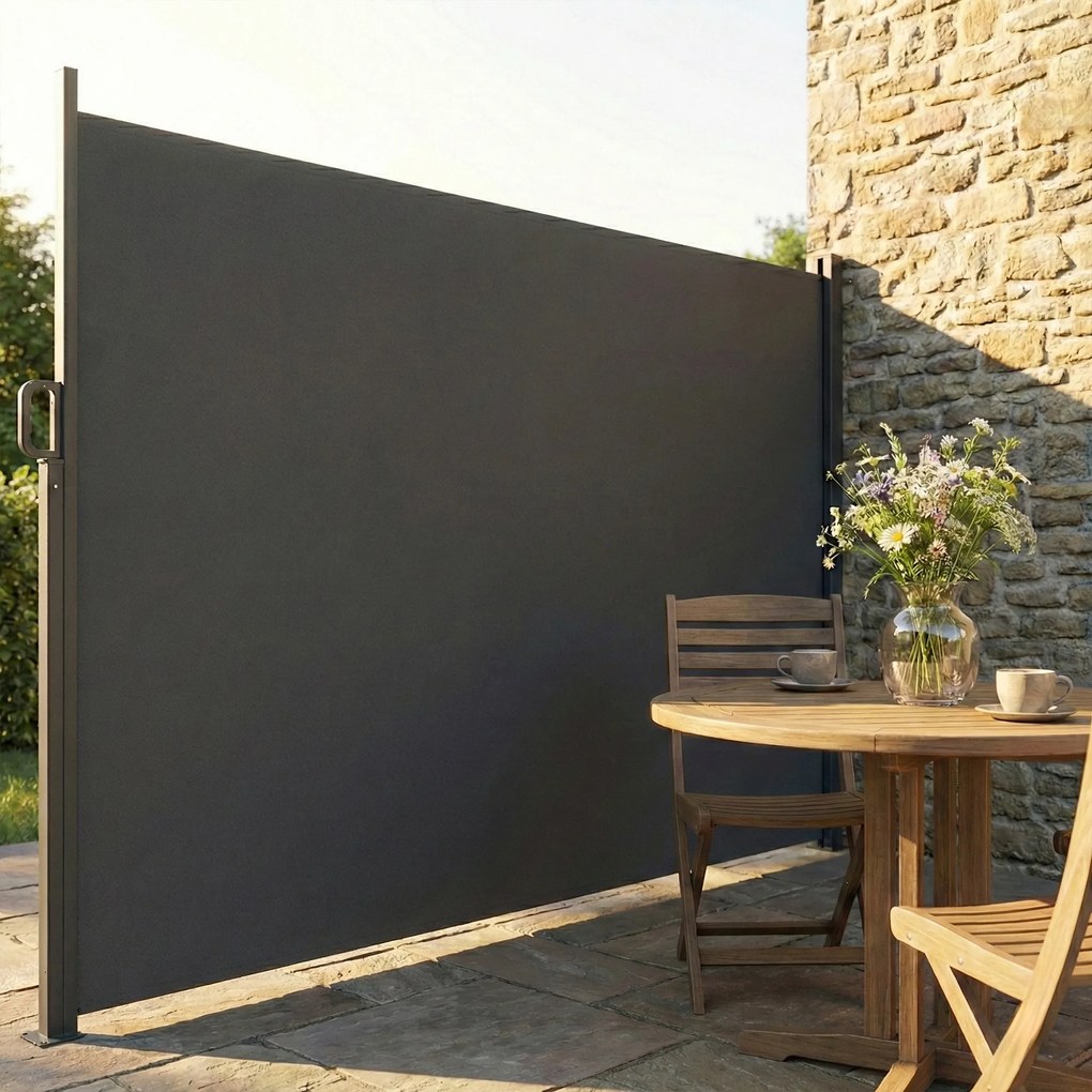 Outsunny Paravan Lateral Retractabil Impermeabil și UV50+, din Aluminiu, Oțel și Poliester, 420x185 cm, Gri Închis | Aosom Romania