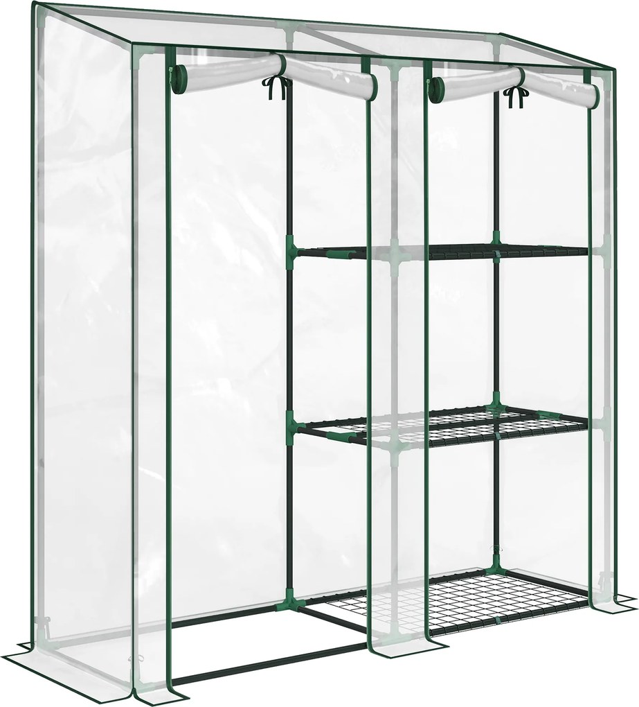 Outsunny Mini Seră cu 3 Rafturi, 2 Uși Rulabile, Seră pentru Grădină cu Cadru din Oțel și Acoperire din Plastic pentru Plante, Legume, Flori, Fructe, Anti UV, 143x45x151 cm, Transparentă | Aosom Romania