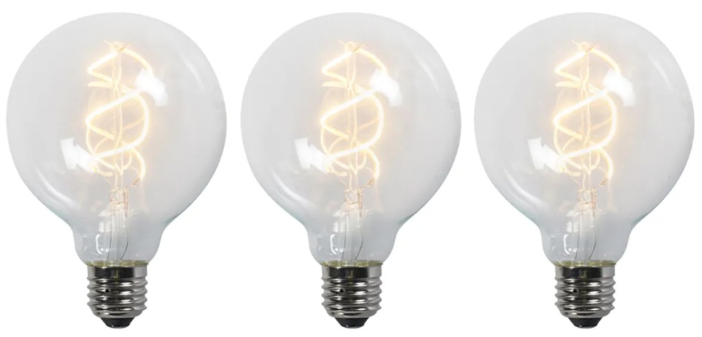 Set de 3 becuri LED cu filament răsucit E27 G95 transparent 5W 400lm 2200K