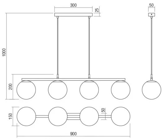 Lustră pe cablu BOWLING 4xE27/42W/230V negru Redo 01-3156