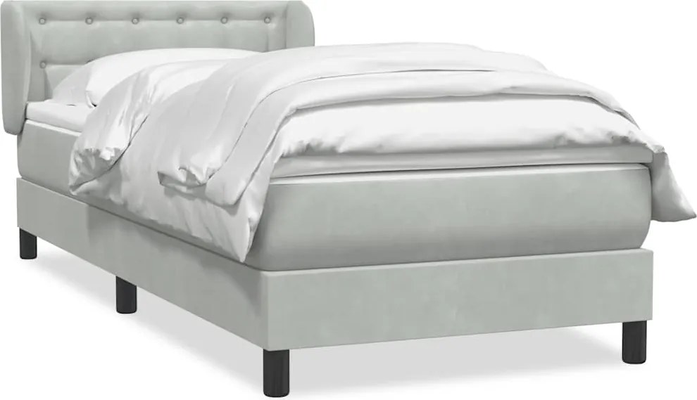 vidaXL Pat box spring cu saltea, gri deschis, 90x220 cm, catifea