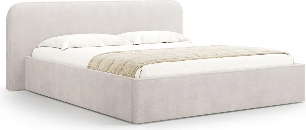 Pat tapitat cu somiera rabatabila si lada depozitare, 160x200 cm, Micadoni Home, Elizabeth-68, tesatura structurata chenille, alb