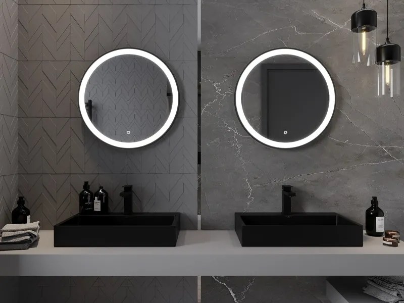 Mexen Esso oglindă de baie iluminată, rotundă 60 cm, LED 6000K, anti-aburire, ramă neagră - 9825-060-060-611-70