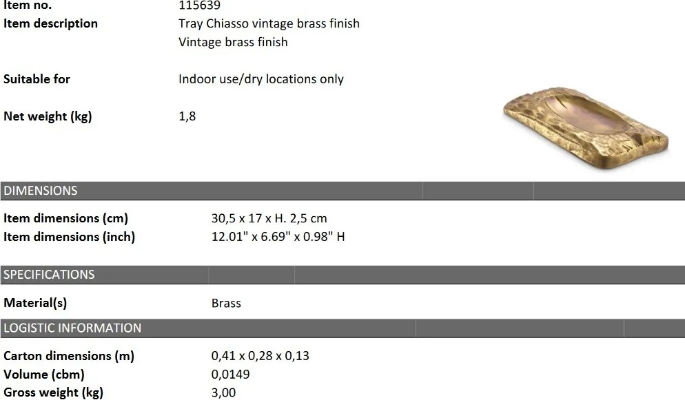 Tava design LUX din alama solida turnata Chiasso