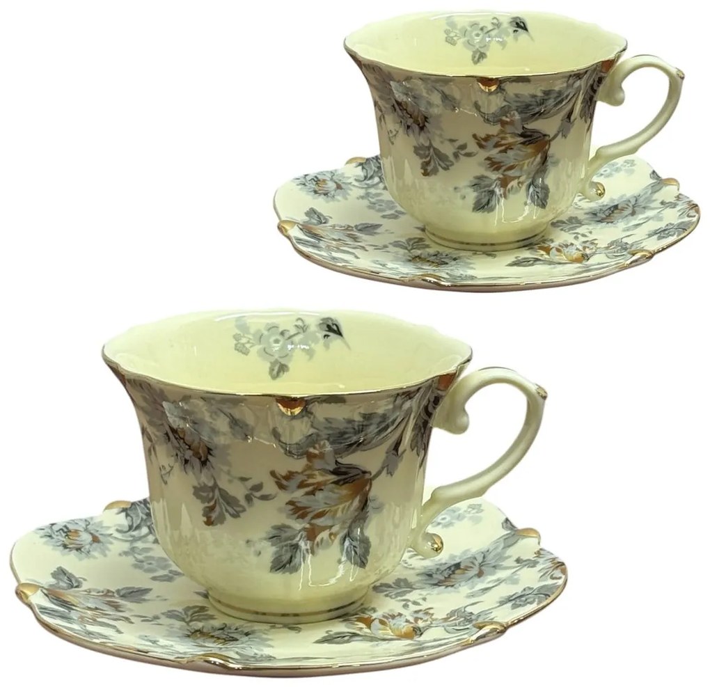 Serviciu Portelan Vintage 2 Cesti si farfurii, GOLDEN LEAF