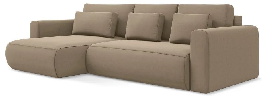 Colțar maro deschis extensibil/cu spațiu de depozitare cu tapițerie din catifea (cu colț pe partea stângă/cu șezlong) Kapua – Makamii