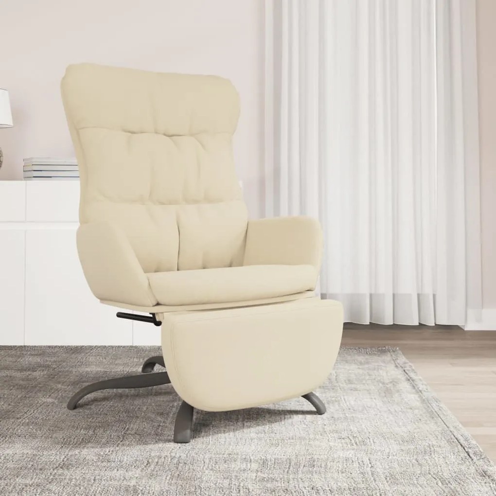 3097596 vidaXL Scaun de relaxare cu taburet, crem, material textil