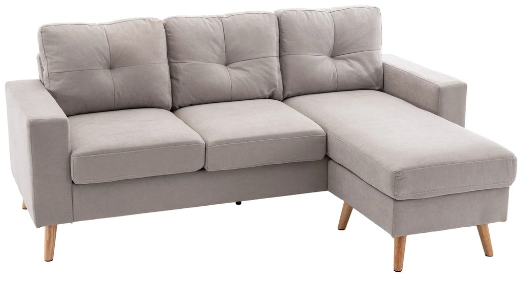 HOMCOM Canapea colțar în material textil de lin, 193 cm formă L, design scandinav pentru living, apartament, spațiu mic, gri deschis | Aosom Romania