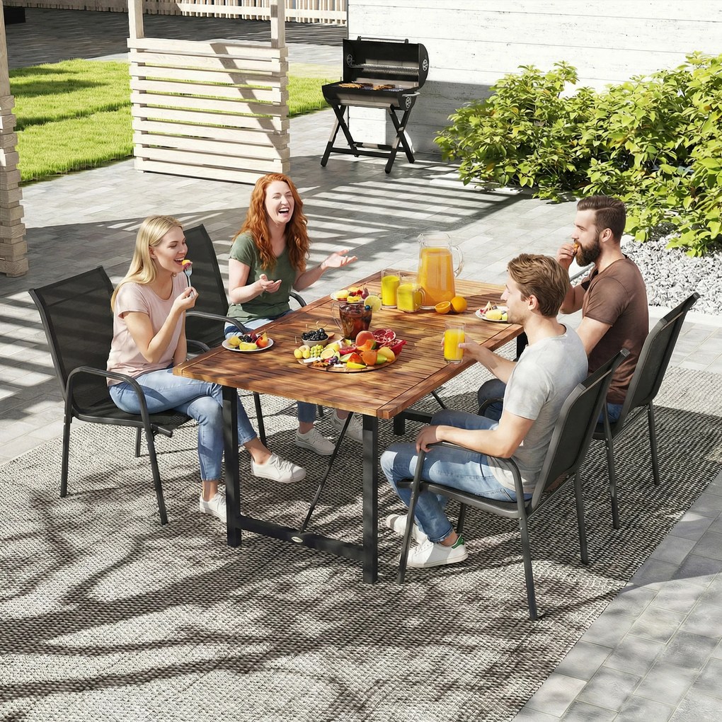 Outsunny Set de 4 scaune de grădină exterioare, scaun de sufragerie stivuibil cu cotiere și spătar înalt, negru | Aosom Romania