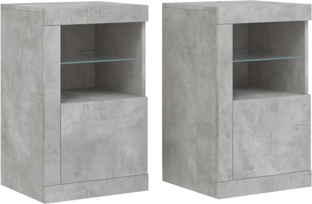 vidaXL Dulapuri laterale cu lumini LED 2 buc. gri beton lemn prelucrat