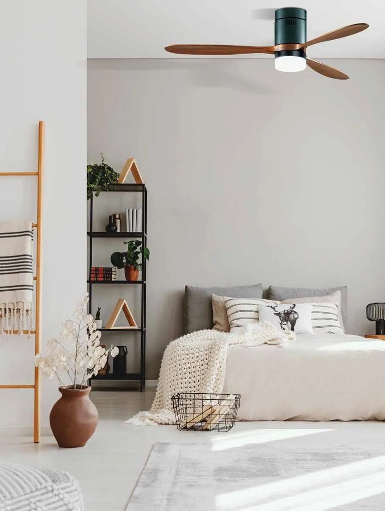 Lustra LED cu Ventilator si telecomanda Crius negru/lemn cires