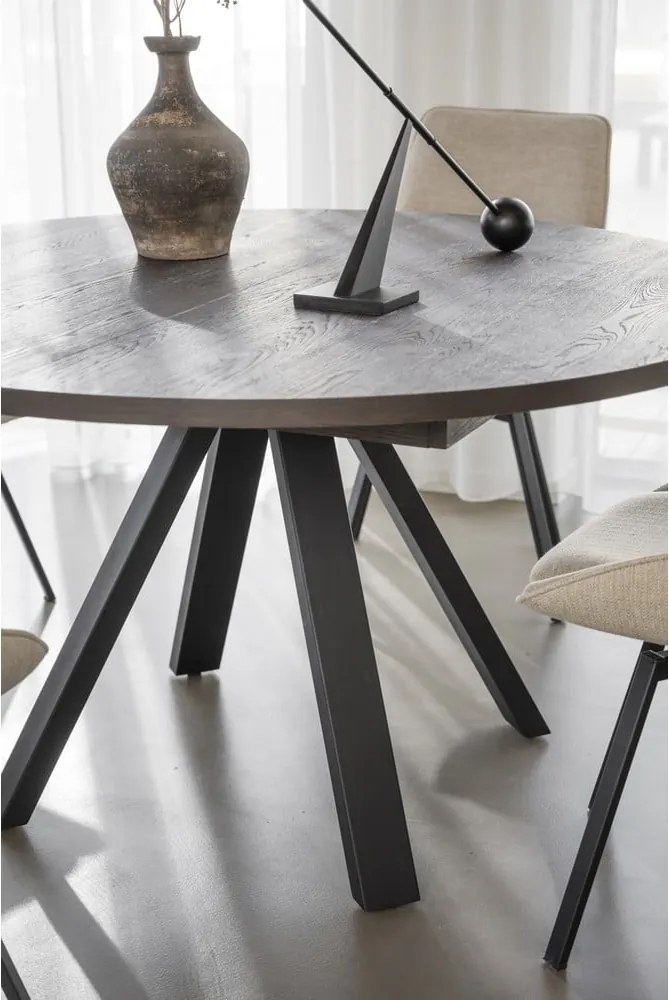 Masă de dining maro închis rotundă extensibilă cu aspect de lemn de stejar ø 135 cm Maddock – Rowico