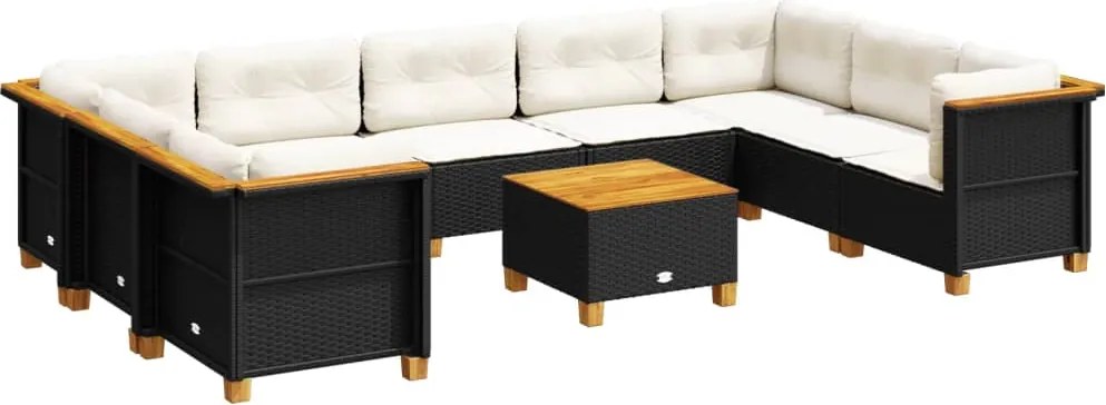 vidaXL Set canapele de grădină cu perne, 10 piese, negru, poliratan