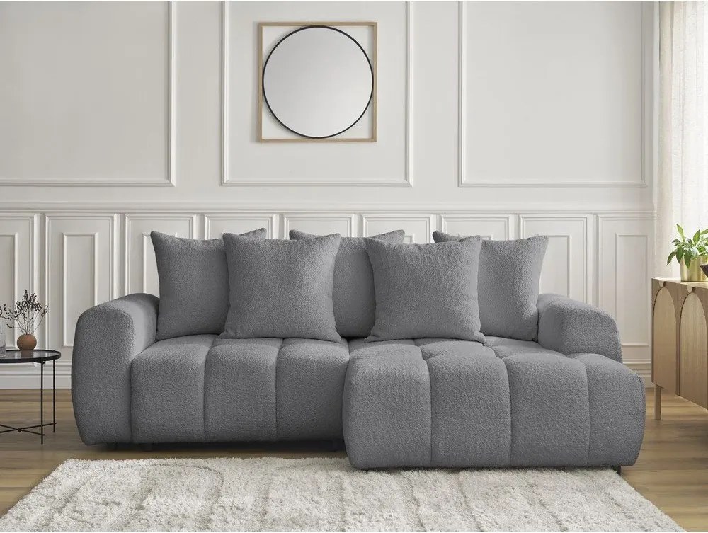 Colțar gri extensibil/cu spațiu de depozitare cu tapițerie din țesătură bouclé (cu colț pe partea dreaptă/cu șezlong) Roxelane – Bobochic Paris