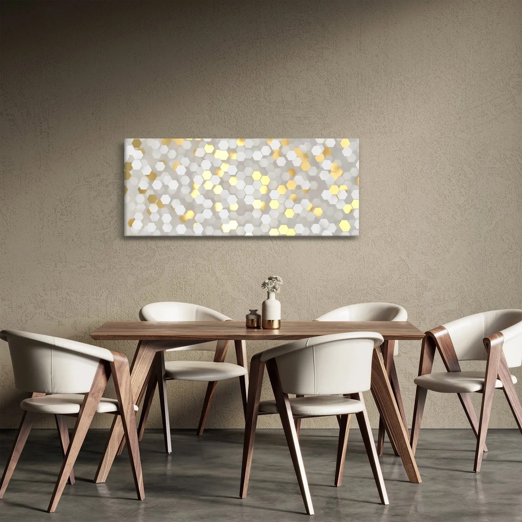 Tablou - Hexagoane alb - auriu (120x50 cm)