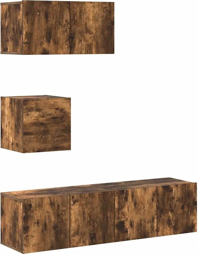 vidaXL Set dulapuri TV, 4 piese, stejar fumuriu, lemn prelucrat