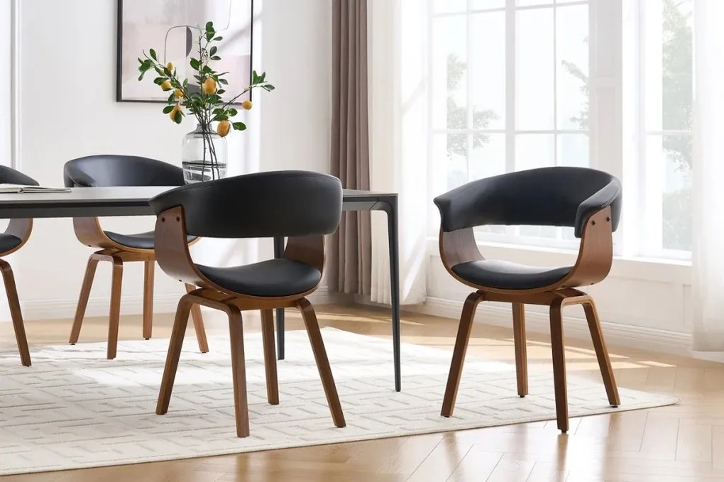 Scaun retro imitatie piele neagra, lemn furniruit ORGANIC