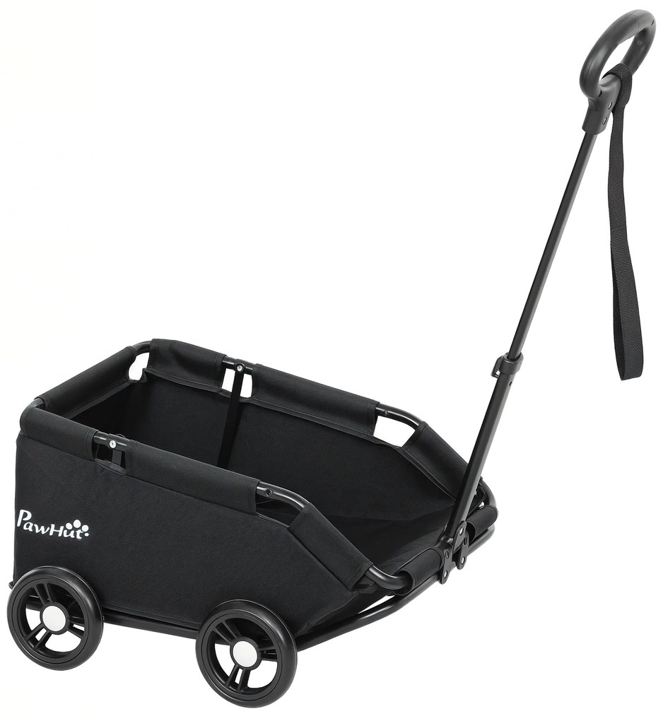 PawHut Cărucior pentru câini, cărucior pentru căței pliabil cu 4 roți cu tija de împingere reglabilă 53 x 45 x 28 cm negru | Aosom Romania