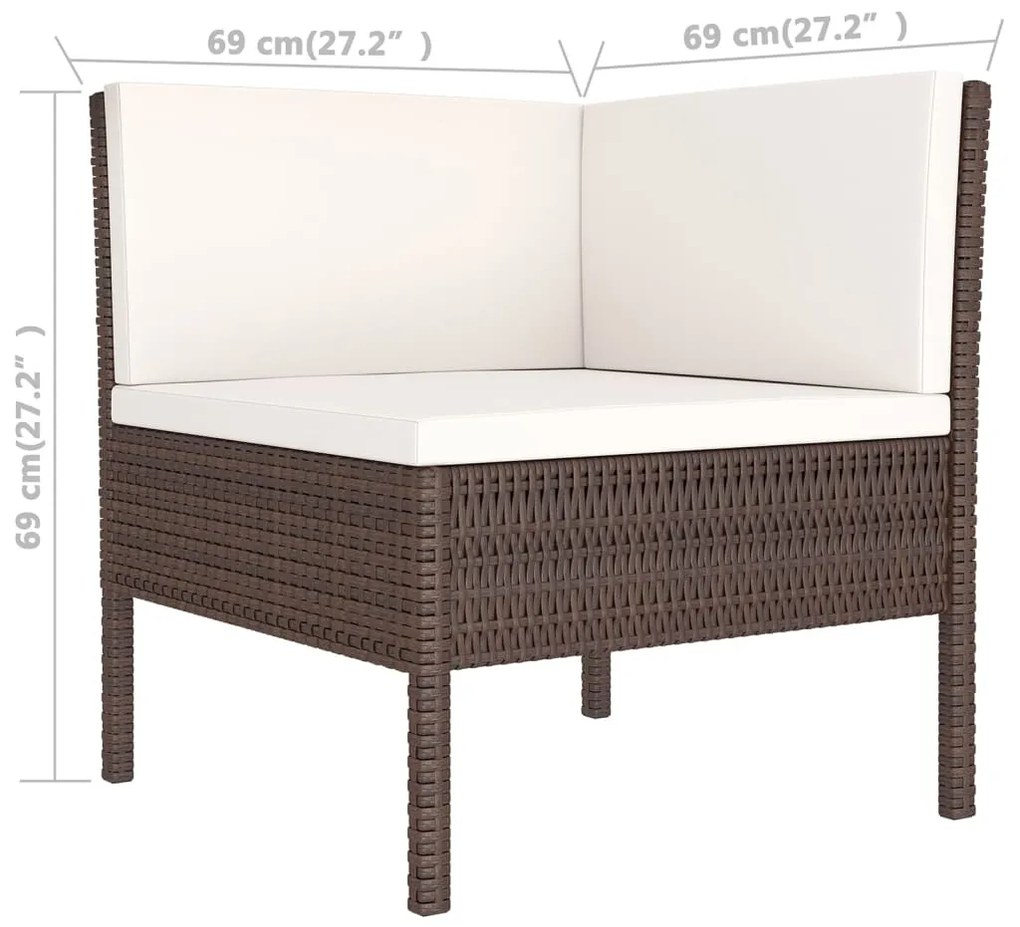 Set mobilier de gradina cu perne, 10 piese, maro, poliratan 2x colt + 5x mijloc + 2x suport pentru picioare + masa, 1